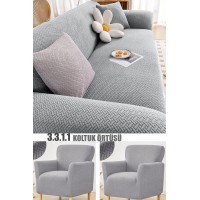 Gri Rengi Tuğla Desen Koltuk Örtüsü Takımı 