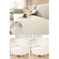 Krem Tuğla Desen Koltuk Örtüsü Takımı 