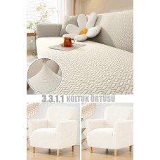 Krem Tuğla Desen Koltuk Örtüsü Takımı 